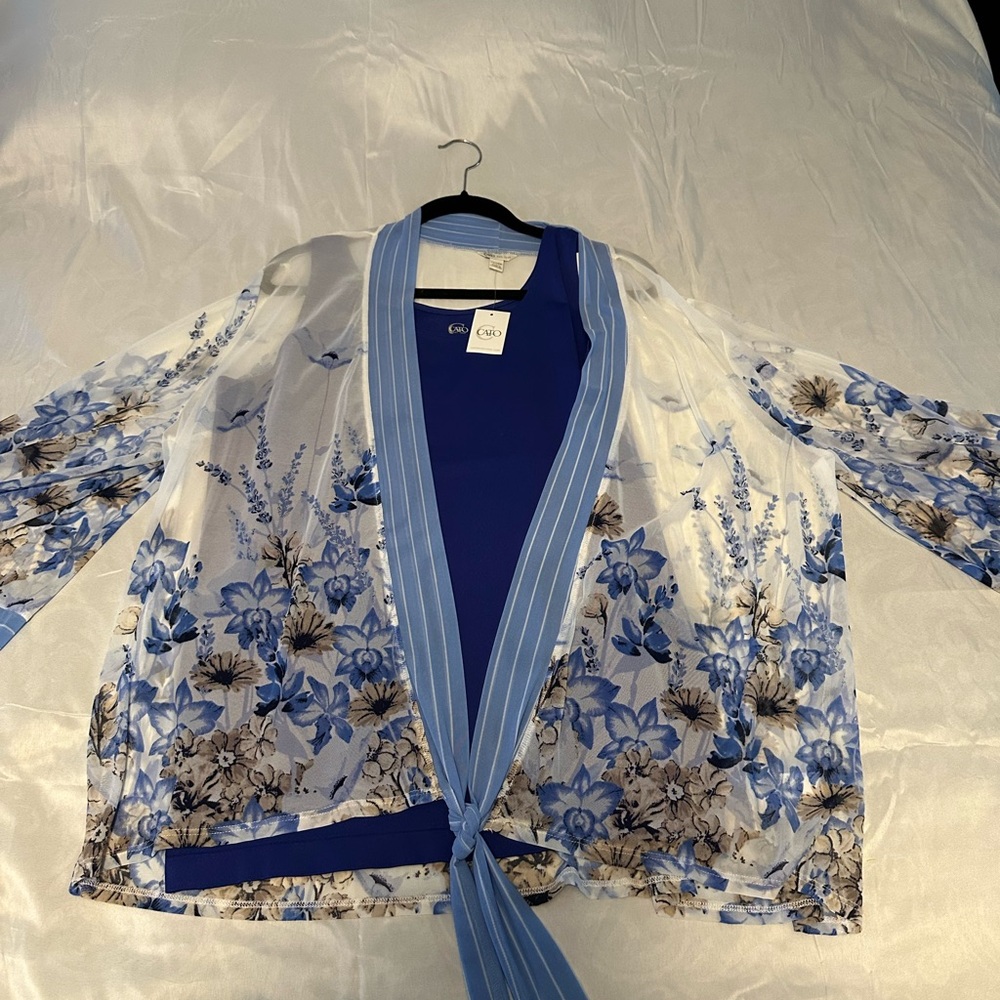 Floral Sheer Kimono with Blue Accents